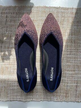 Rothy's Pointed Knit Flats in Midnight Metallic with Rose Glitter - Size 8.5